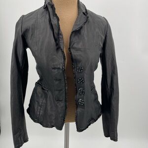 Artico Italian Sheepskin Leather Jacket Fitted Ruffle Button Luxury